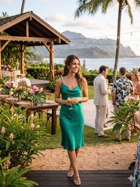 J for Justify Kelly Green Satin Special Occasion Wedding Slip Dress Size Large